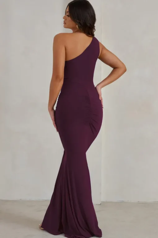 Lilou | Burgundy One Shoulder Wrap Skirt Maxi Dress