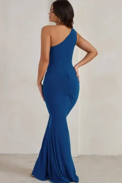 Lilou | Cobalt Blue One Shoulder Wrap Skirt Maxi Dress