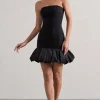 Liscia | Black Bandeau Mini Dress With Ruffle Trim