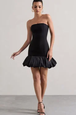 Liscia | Black Bandeau Mini Dress With Ruffle Trim