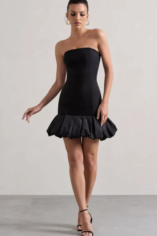 Liscia | Black Bandeau Mini Dress With Ruffle Trim