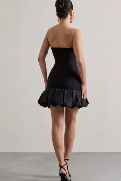 Liscia | Black Bandeau Mini Dress With Ruffle Trim