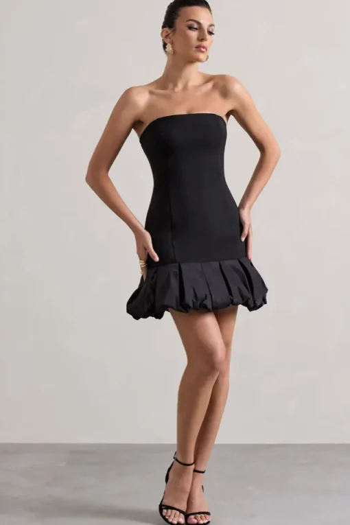 Liscia | Black Bandeau Mini Dress With Ruffle Trim