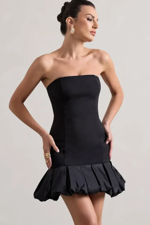 Liscia | Black Bandeau Mini Dress With Ruffle Trim