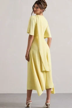 Lisette | Lemon Asymmetric Flutter-Sleeve Maxi Dress
