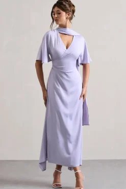 Lisette | Lilac Asymmetric Flutter-Sleeve Maxi Dress