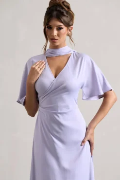 Lisette | Lilac Asymmetric Flutter-Sleeve Maxi Dress