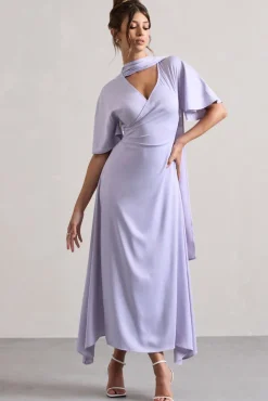 Lisette | Lilac Asymmetric Flutter-Sleeve Maxi Dress