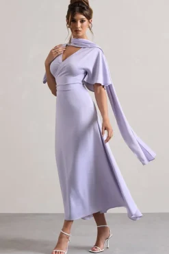 Lisette | Lilac Asymmetric Flutter-Sleeve Maxi Dress