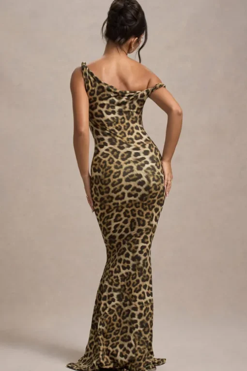 Lita | Leopard Print Twisted Asymmetric Maxi Dress