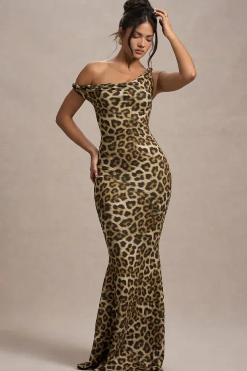 Lita | Leopard Print Twisted Asymmetric Maxi Dress