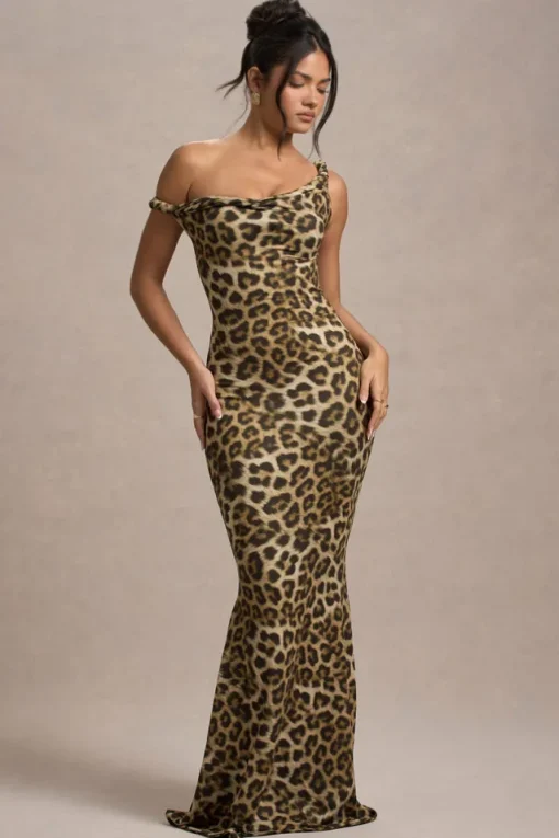 Lita | Leopard Print Twisted Asymmetric Maxi Dress