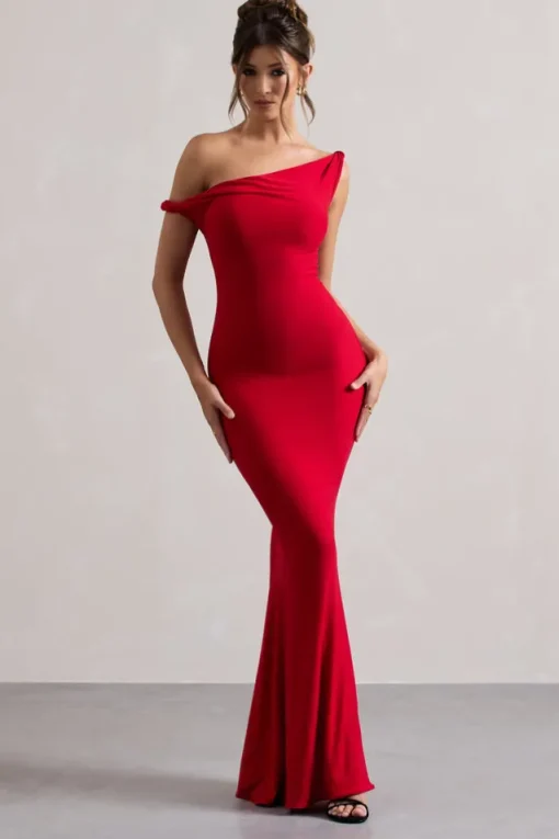 Lita | Red Twisted Asymmetric Maxi Dress