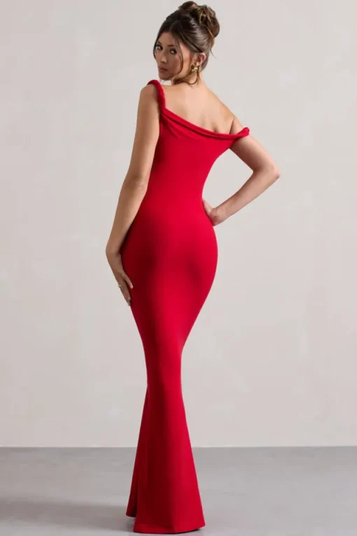 Lita | Red Twisted Asymmetric Maxi Dress