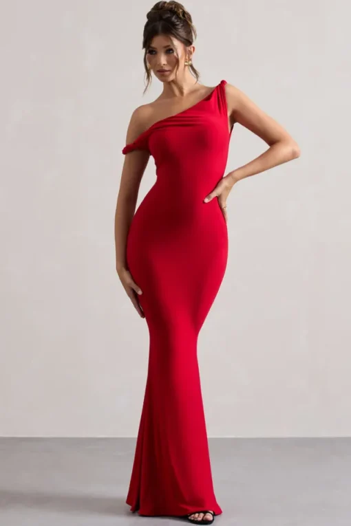 Lita | Red Twisted Asymmetric Maxi Dress