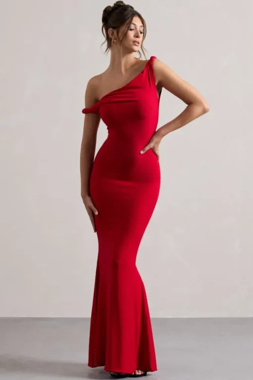 Lita | Red Twisted Asymmetric Maxi Dress