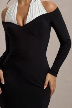 Living High | Black u0026 White Halter-Neck Split Maxi Dress