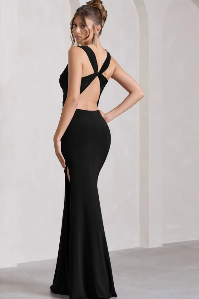 Lolita | Black Ruched Cowl-Neck Sleeveless Maxi Dress