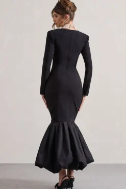 London | Black Sweetheart Maxi Dress With Volume Hem