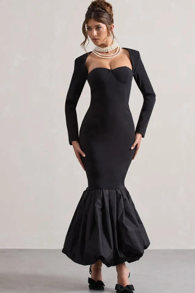 London | Black Sweetheart Maxi Dress With Volume Hem