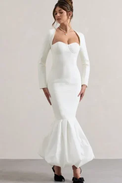 London | Cream Sweetheart Maxi Dress With Volume Hem