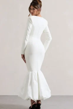 London | Cream Sweetheart Maxi Dress With Volume Hem