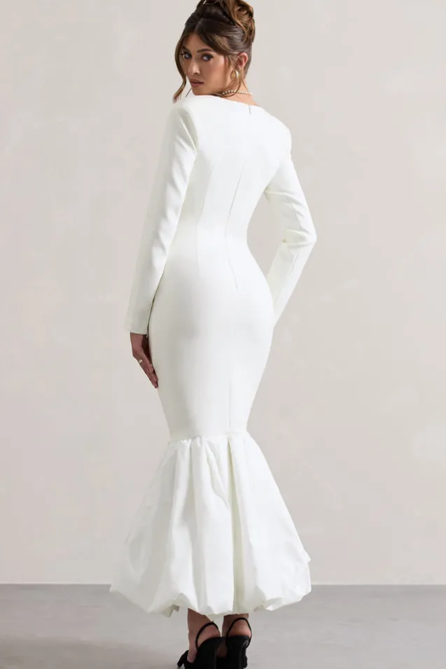 London | Cream Sweetheart Maxi Dress With Volume Hem