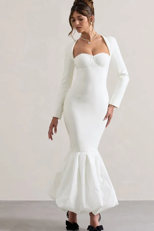 London | Cream Sweetheart Maxi Dress With Volume Hem