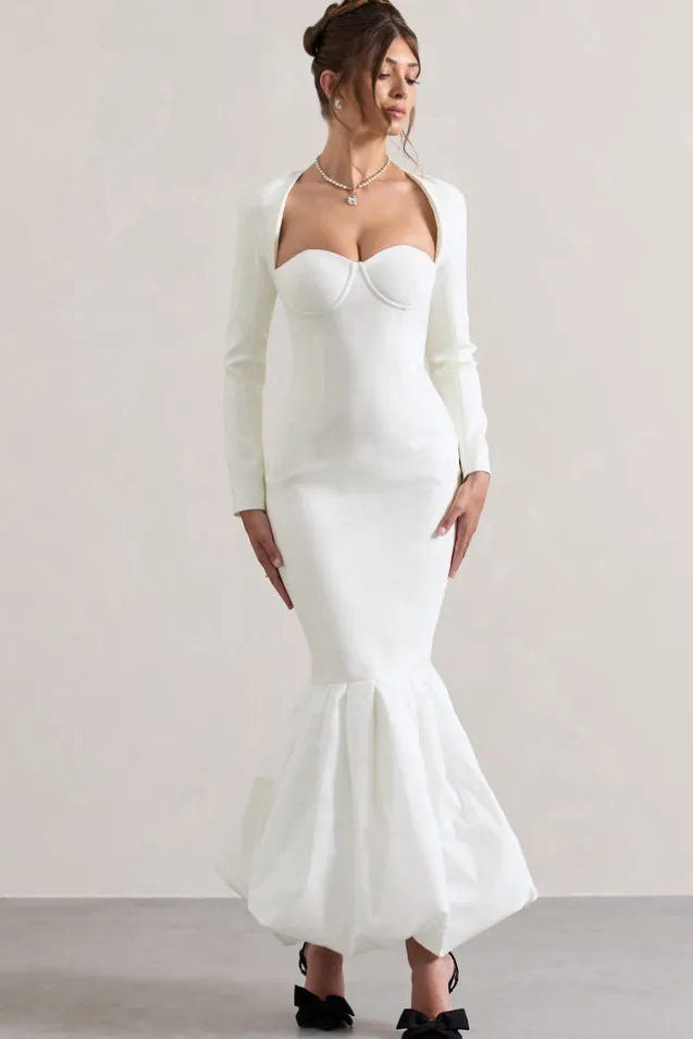 London | Cream Sweetheart Maxi Dress With Volume Hem