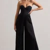 Lorelai | Black Corset Plisse Wide-Leg Jumpsuit