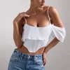 Lost In Your Love | White Asymmetric Corset Top With Draped Chiffon Sleeve