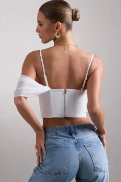 Lost In Your Love | White Asymmetric Corset Top With Draped Chiffon Sleeve