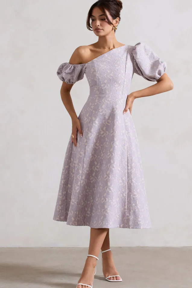 Lottie | Mauve Lace Asymmetric Puff-Sleeve Maxi Dress