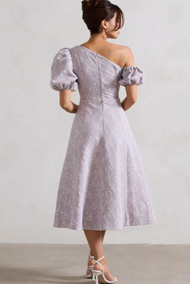 Lottie | Mauve Lace Asymmetric Puff-Sleeve Maxi Dress