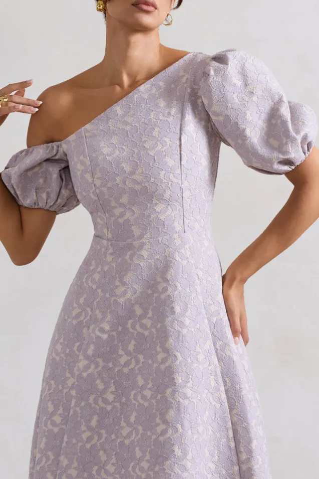 Lottie | Mauve Lace Asymmetric Puff-Sleeve Maxi Dress