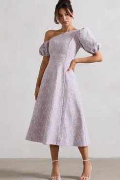 Lottie | Mauve Lace Asymmetric Puff-Sleeve Maxi Dress