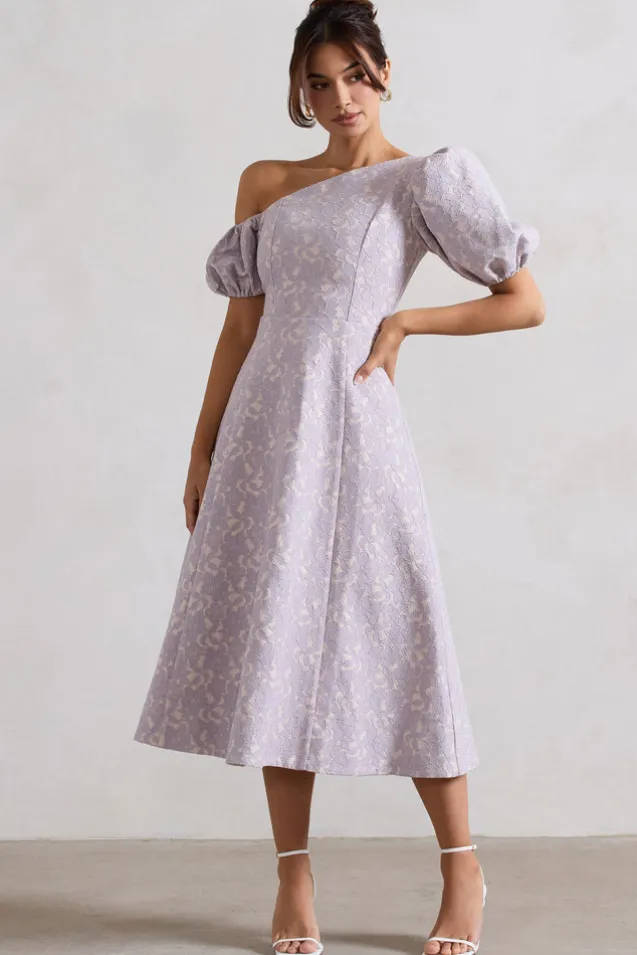 Lottie | Mauve Lace Asymmetric Puff-Sleeve Maxi Dress