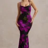 Lotus | Purple Floral Print Cowl-Neck Maxi Dress