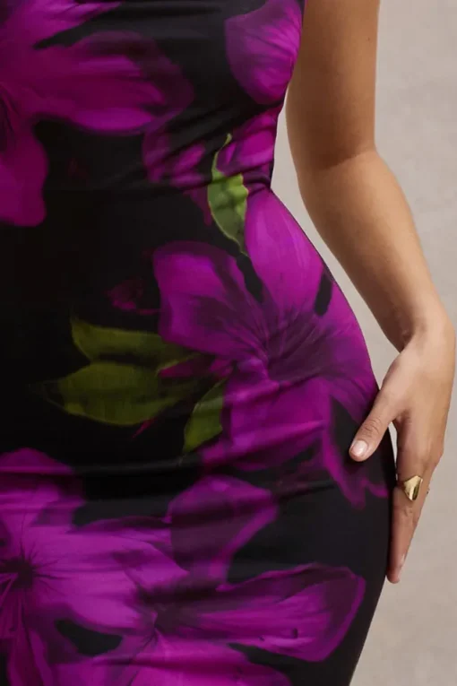 Lotus | Purple Floral Print Cowl-Neck Maxi Dress