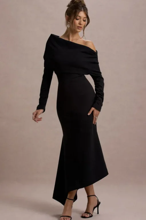 Lou | Black One-Shoulder Asymmetric Maxi Dress