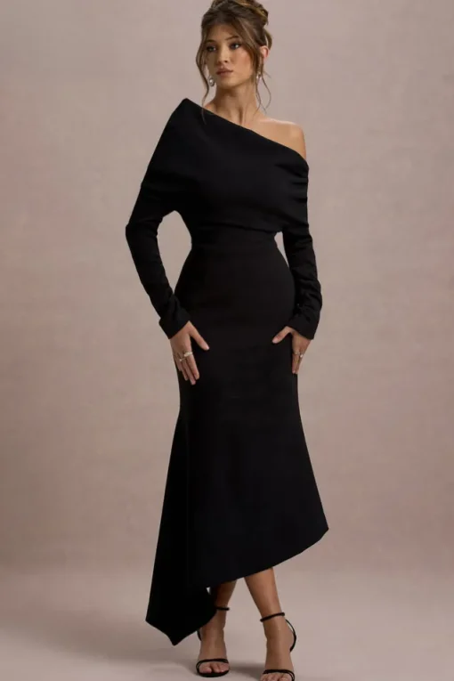 Lou | Black One-Shoulder Asymmetric Maxi Dress