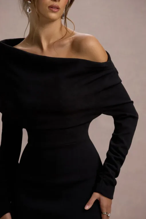 Lou | Black One-Shoulder Asymmetric Maxi Dress