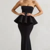 Louisiana | Black Bandeau Peplum Maxi Dress