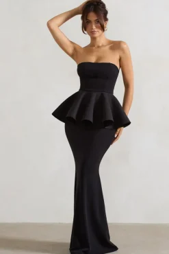 Louisiana | Black Bandeau Peplum Maxi Dress