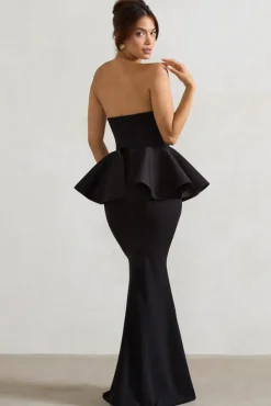 Louisiana | Black Bandeau Peplum Maxi Dress
