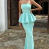 Louisiana | Mint Bandeau Peplum Maxi Dress