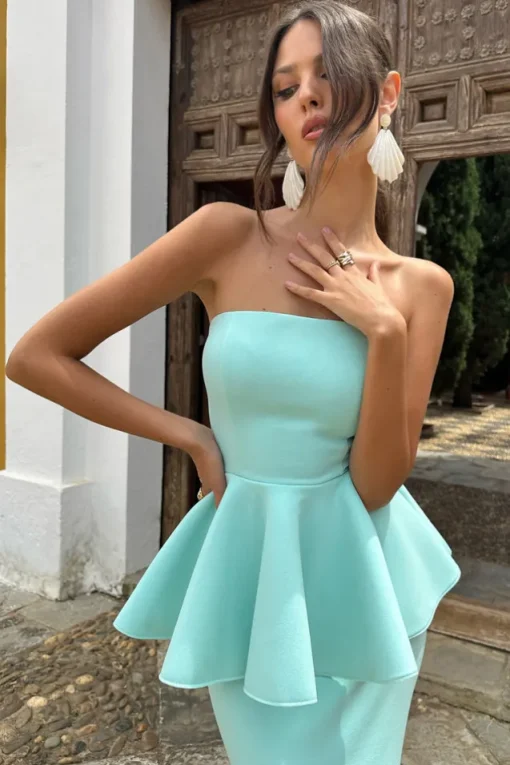 Louisiana | Mint Bandeau Peplum Maxi Dress