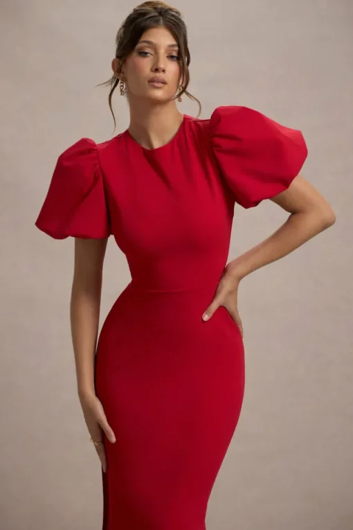 Love Letters | Red Puff-Sleeve Maxi Dress