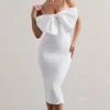 Love Poem | White Bodycon Midi Dress With Oversized Bow