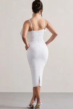 Love Poem | White Bodycon Midi Dress With Oversized Bow